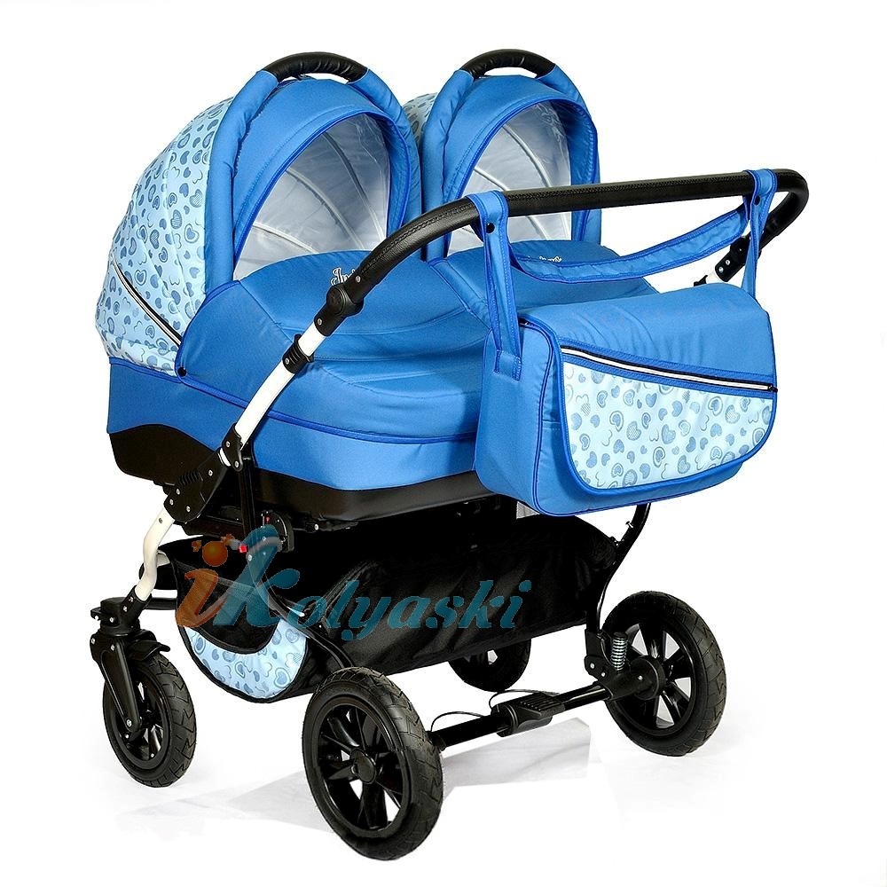 Детская универсальная коляска для двойни Slaro Indigo  Color DUO, коляска для близнецов 2 в 1, маневренная коляска для двойняшек , коляска на передних поворотных колесах, производство Польша