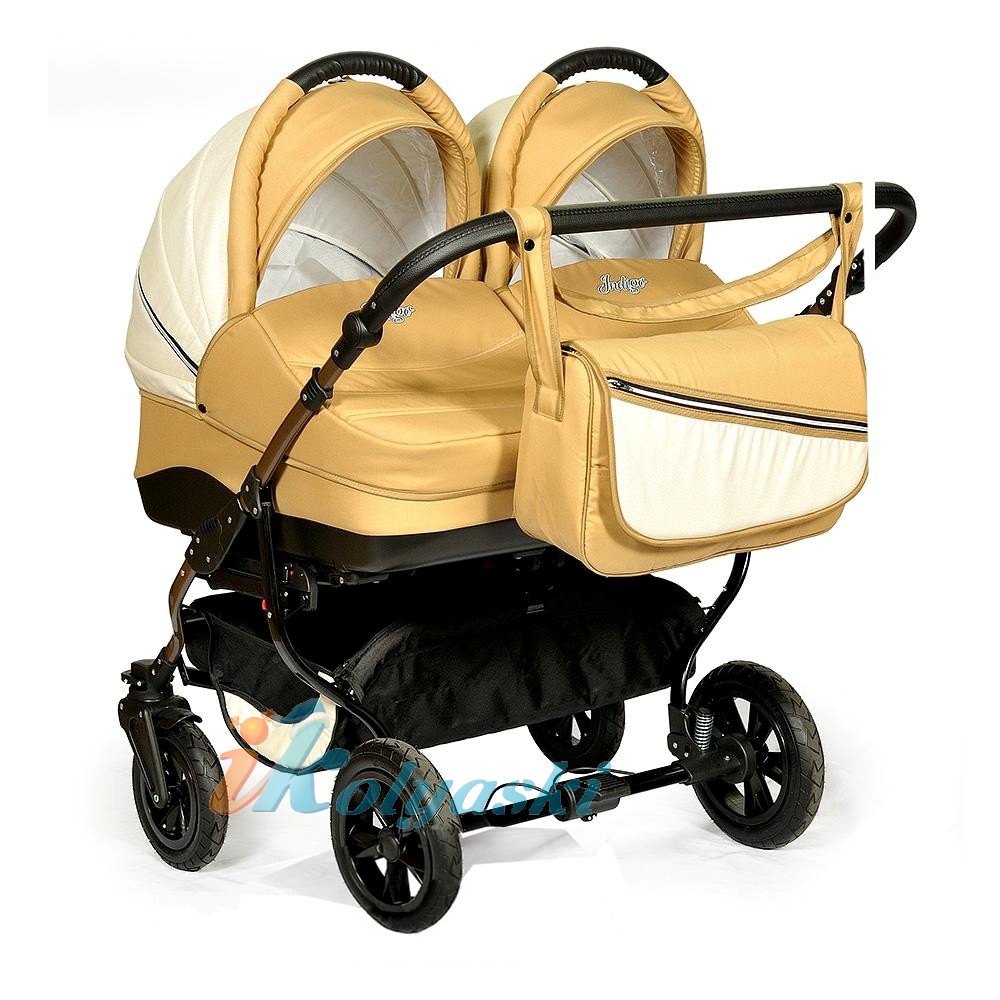 Детская универсальная коляска для двойни Slaro Indigo  Color DUO, коляска для близнецов 2 в 1, маневренная коляска для двойняшек , коляска на передних поворотных колесах, производство Польша
