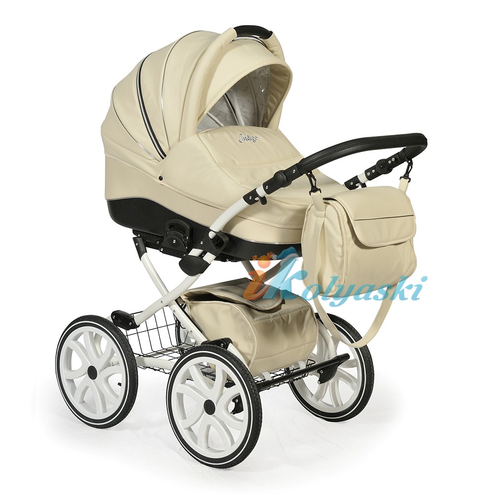 Детская универсальная коляска Slaro Indigo 17 S Plus 14 дюймов - Сларо Индиго , 2 в 1, коляска для новорожденных на классической раме с надувными колесами 14 дюймов или 40 см, люлька из эко-кожи, производство Польша.  Цвет S02