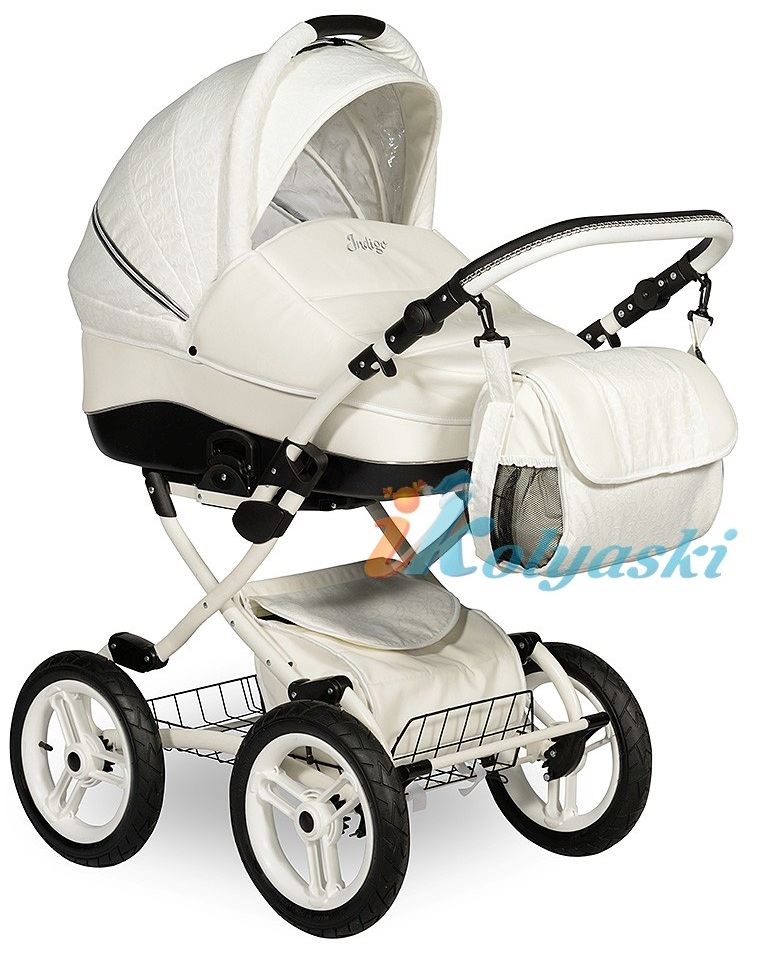 Детская универсальная коляска Slaro Indigo 17 S Plus 14 дюймов - Сларо Индиго , 2 в 1, коляска для новорожденных на классической раме с надувными колесами 14 дюймов или 40 см, люлька из эко-кожи, производство Польша.  Цвет S09