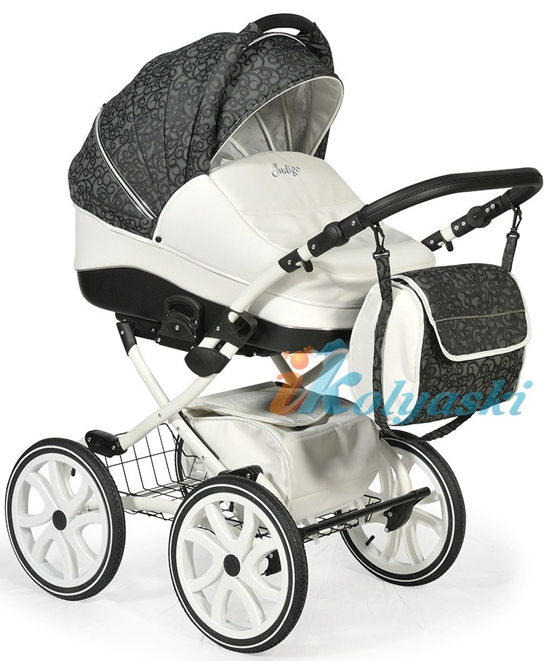 Детская универсальная коляска Slaro Indigo 17 S Plus 14 дюймов - Сларо Индиго , 2 в 1, коляска для новорожденных на классической раме с надувными колесами 14 дюймов или 40 см, люлька из эко-кожи, производство Польша.  Цвет S10