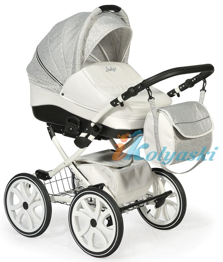 Детская универсальная коляска Slaro Indigo 17 S Plus 14 дюймов - Сларо Индиго , 2 в 1, коляска для новорожденных на классической раме с надувными колесами 14 дюймов или 40 см, люлька из эко-кожи, производство Польша.  Цвет S25