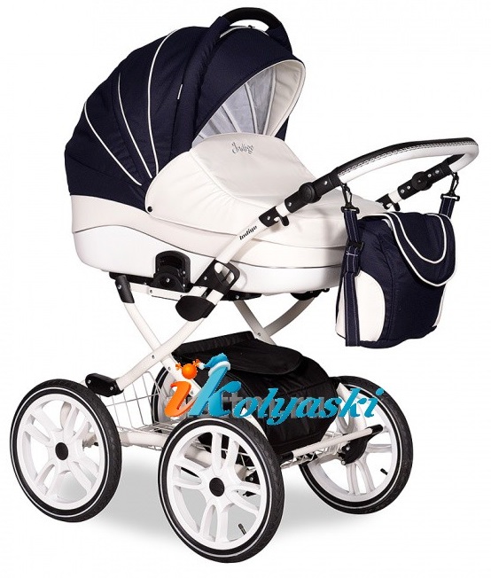 Детская универсальная коляска Slaro Indigo 17 S Plus 14 дюймов - Сларо Индиго , 2 в 1, коляска для новорожденных на классической раме с надувными колесами 14 дюймов или 40 см, люлька из эко-кожи, производство Польша.  Цвет S32