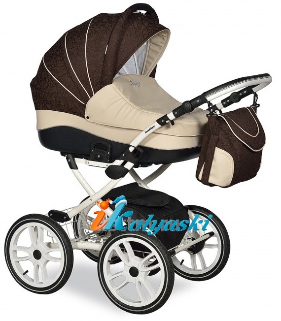 Детская универсальная коляска Slaro Indigo 17 S Plus 14 дюймов - Сларо Индиго , 2 в 1, коляска для новорожденных на классической раме с надувными колесами 14 дюймов или 40 см, люлька из эко-кожи, производство Польша.  Цвет S34