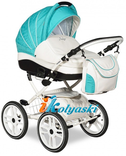 Детская универсальная коляска Slaro Indigo 17 S Plus 14 дюймов - Сларо Индиго , 2 в 1, коляска для новорожденных на классической раме с надувными колесами 14 дюймов или 40 см, люлька из эко-кожи, производство Польша.  Цвет S37