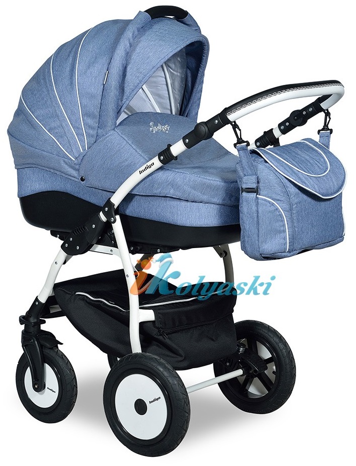 Детская универсальная коляска Slaro Indigo, 2 в 1,  коляска для новорожденных, коляска на поворотных колесах, на 360º, колеса надувные, производство Польша, коляски для новорожденных, коляска для новорожденных интернет магазин, коляска для новорожденных