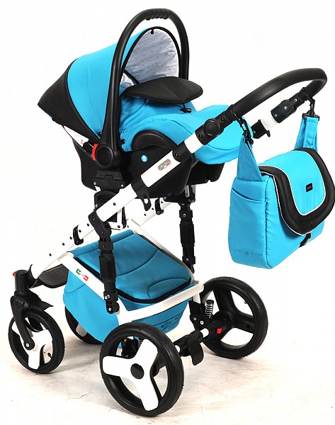 Детская коляска для новорожденных  3 в 1 на поворотных колесах, с автокреслом группы 0+ Vikalex Tasso, Италия, цвет Ocean, артикул: 76184