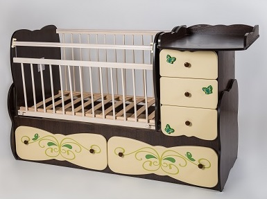Детская кроватка-трансформер для новорожденных Сафаня МДФ БАБОЧКА, кроватка с поперечным маятником и с пеленальным комодом, цвет ВЕНГЕ-ВАНИЛЬ, купить кровать-трансформер, кроватки-трансформеры для новорожденных, кроватка трансформер сафаня, кроватка трансформер с маятником