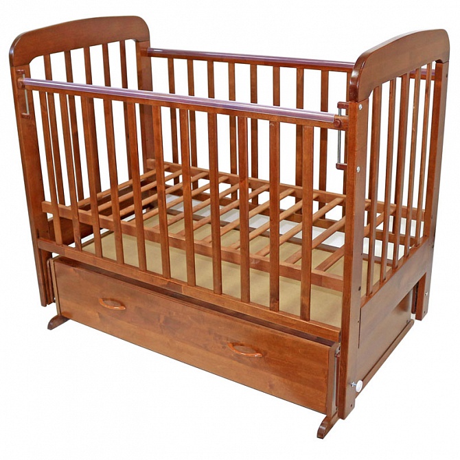 Детская кроватка для новорожденных, кроватка-маятник универсальный, Милана-6, выдвижной ящик, фирма Топотушки, цвет ТЕМНЫЙ ОРЕХ