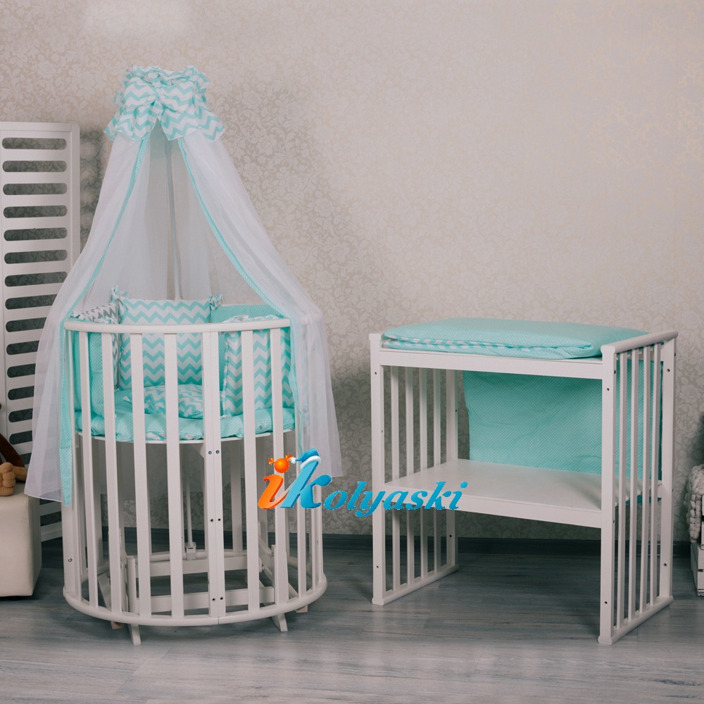 	Детская кругло-овальная кроватка для новорожденных, кровать детская Nobelёv 7 в 1, размеры: люлька - 75х75 см; кроватка/манеж/диванчик - 125х75 см, цвет белый, ваниль, шоколад