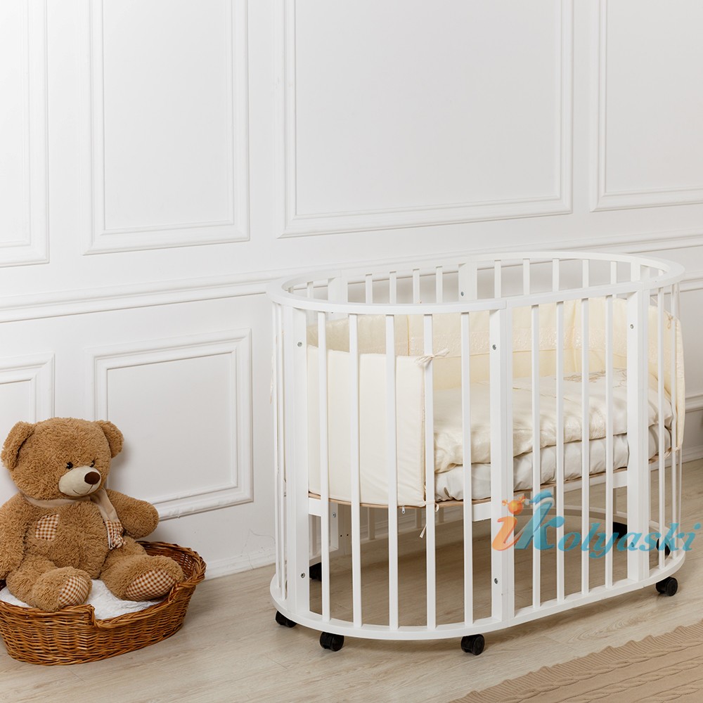 Детская круглая кроватка для новорожденных, круг-овал, кровать детская Incanto MIMI 7в1 , кровать, манеж, стол и 2 стула, спальное место круга люльки - 75х75 см; овала кровати - 125х75 см, цвет белый.   Детская круглая кроватка для новорожденных, кроватка круг-овал, кровать детская Incanto MIMI 7в1 , круглая кровать для новорожденных, овальная кровать для новорожденных, купить круглую кровать для новорожденных, круглая кроватка купить, круглая кроватка фото, круглая кроватка цена