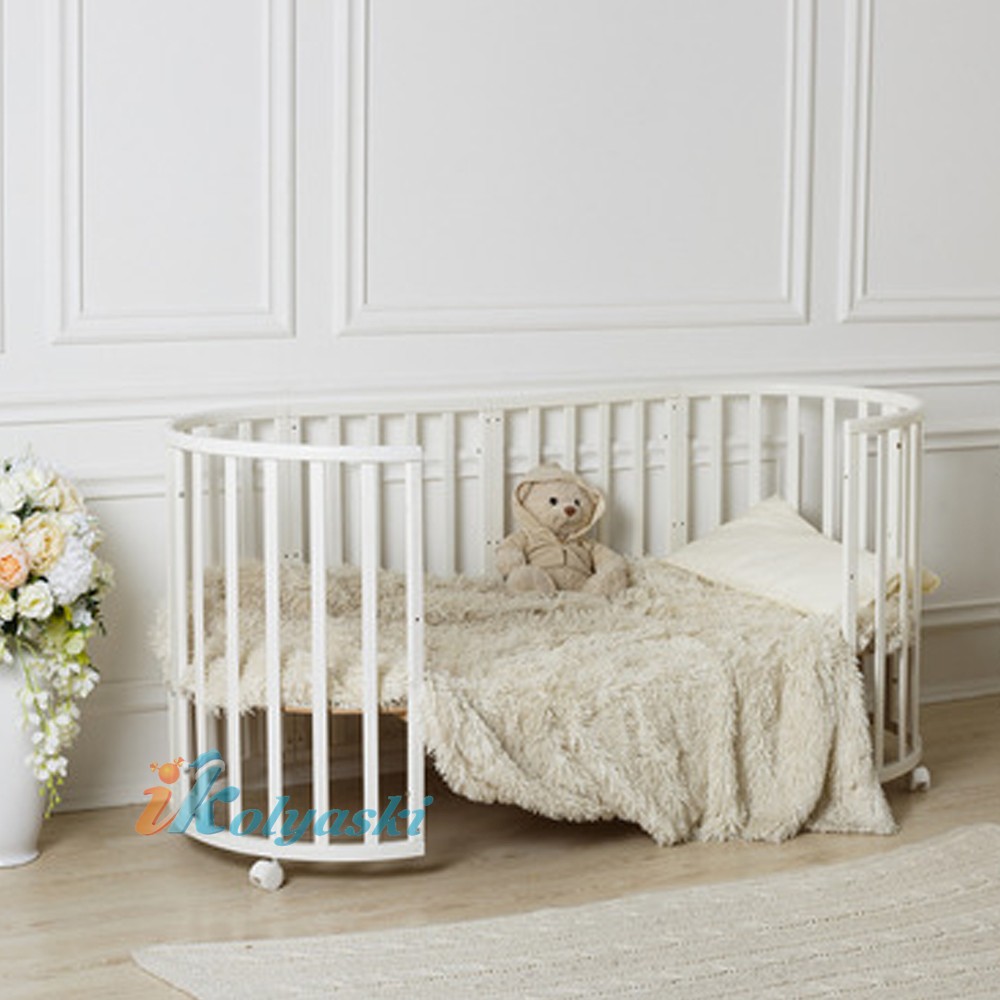 Детская круглая кроватка для новорожденных, круг-овал, кровать детская Incanto MIMI 7в1 , спальное место круга люльки - 75х75 см; овала кровати - 125х75 см. цвет слоновая кость