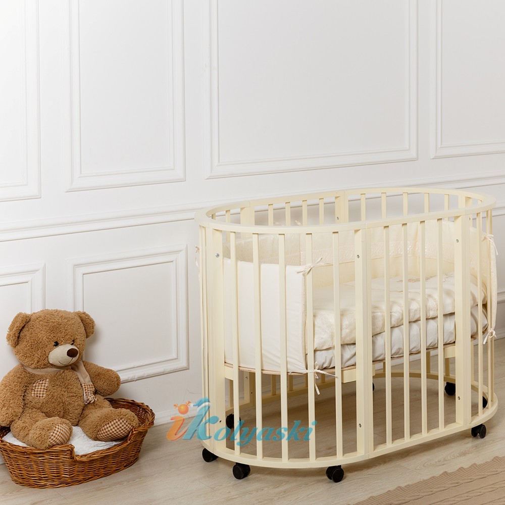 Детская круглая кроватка для новорожденных, круг-овал, кровать детская Incanto MIMI 7в1 , спальное место круга люльки - 75х75 см; овала кровати - 125х75 см. цвет слоновая кость.   Детская круглая кроватка для новорожденных, кроватка круг-овал, кровать детская Incanto MIMI 7в1, круглая кровать для новорожденных, овальная кровать для новорожденных, купить круглую кровать для новорожденных, круглая кроватка купить, круглая кроватка фото, круглая кроватка цена
