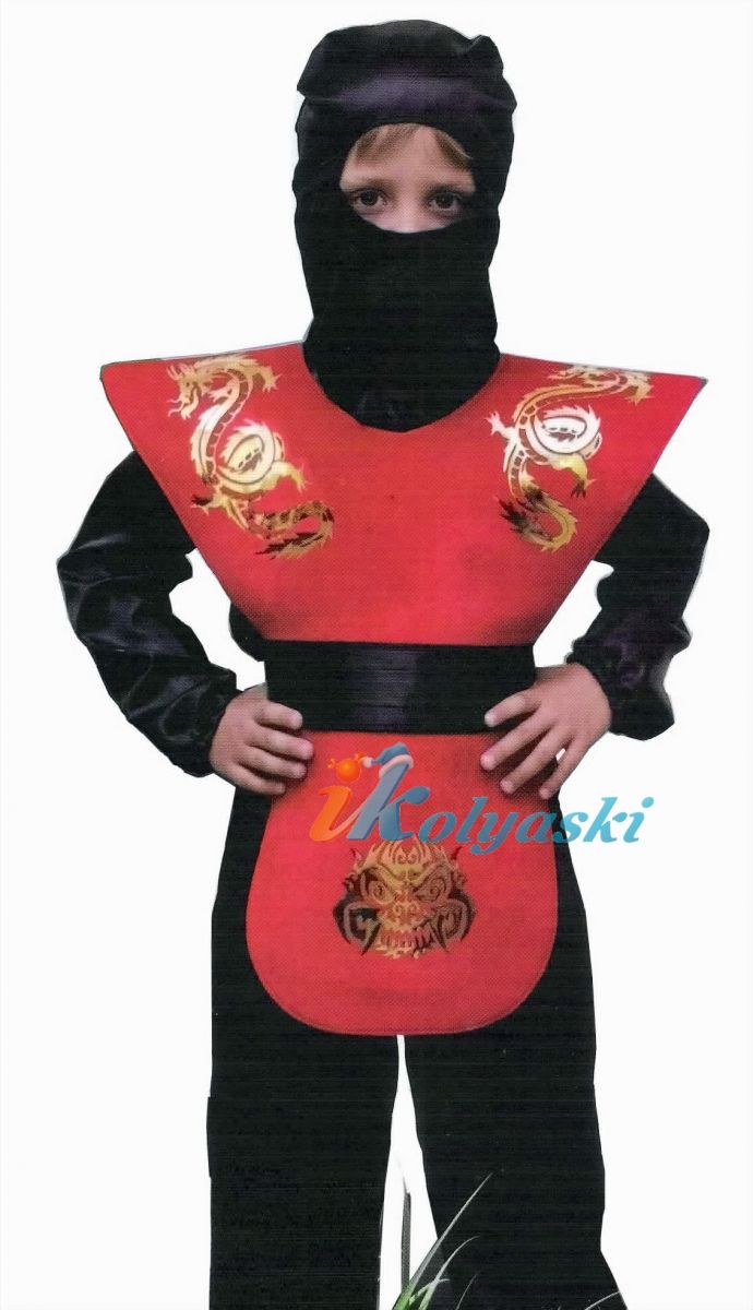Детский карнавальный костюм Ниндзя Черный Золотой Дракон, костюм ниндзя, фирмы Карнавалия , размер: XS на рост 104-110 см