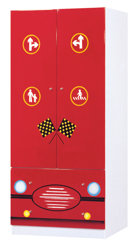 Детский шкаф для одежды Формула 1, цвет красный, артикул 350, материал МДФ, Lotus Car Bed