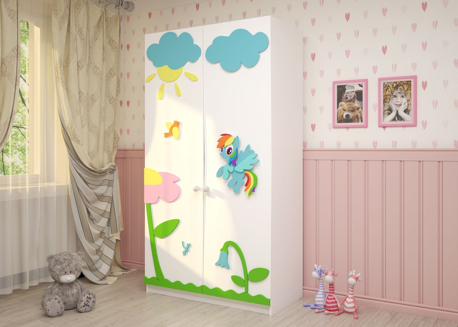 Детский шкаф для одежды 2-х створчатый Милые пони для девочек Экобейби-Д