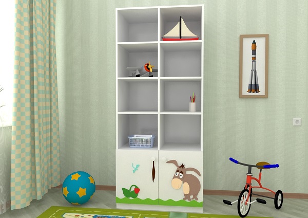 Детский стеллаж для книг и игрушек Ослик дизайн № 2 для мальчиков Экобейби-Д