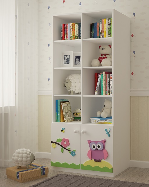 Детский стеллаж для книг и игрушек Совушки в комнату для девочек Экобейби-Д