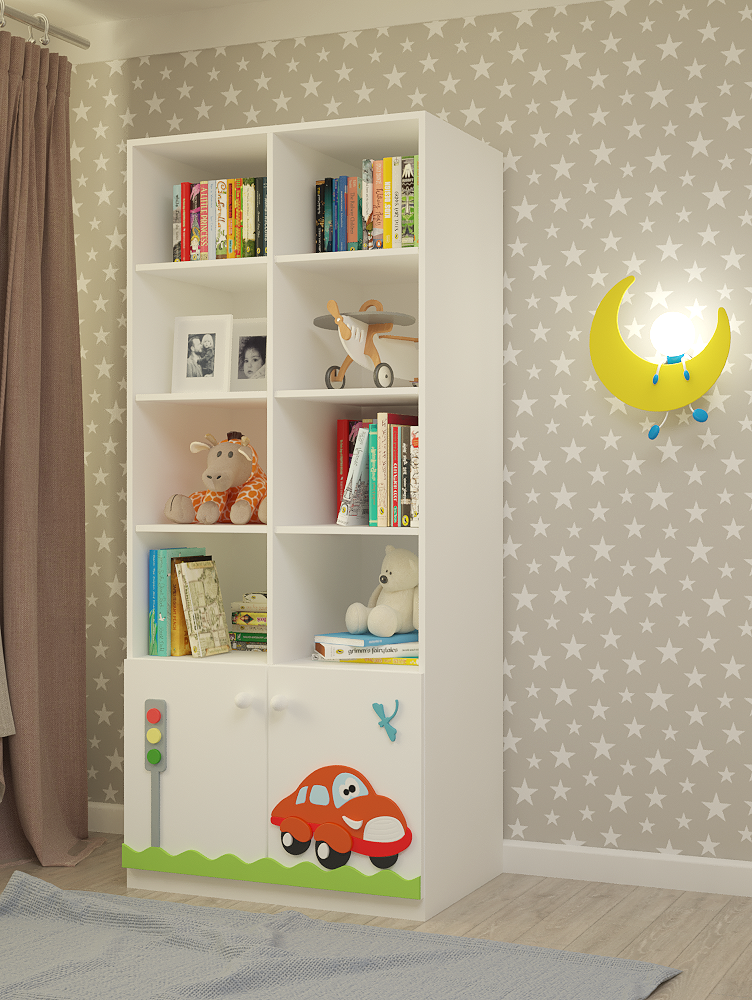 Детский стеллаж для книг и игрушек Тачки в комнату для мальчика Экобейби-Д