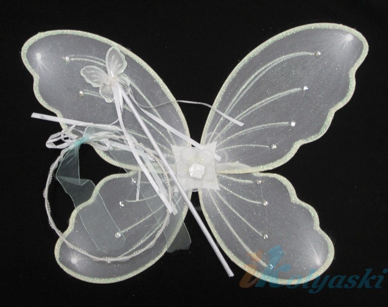 Крылья бабочки, крылья волшебной феи Winx, крылья феи Винкс,  крылья волшебной феи бабочек. Карнавальный набор: крылья бабочки двойные, ободок, волшебная палочка-бабочка со стразами и бусы (Winx), размер крыльев 33 см, 4 цвета, артикул Е91191, фирма 