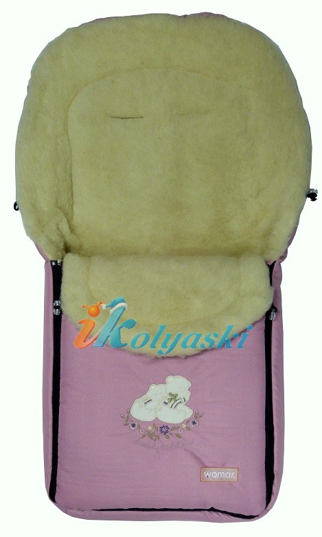 Зимний меховой конверт  Womar с аппликацией, зимний конверт в коляску, конверт для новорожденных на зиму, розовый конверт для девочки