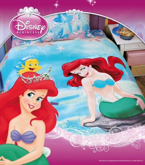 Одеяло зимнее детское полутороспальное Русалочка Disney, 100% хлопок, бязь, наполнитель файбер (заменитель пуха),  полуторное теплое детское одеяло, размеры 205х140 см