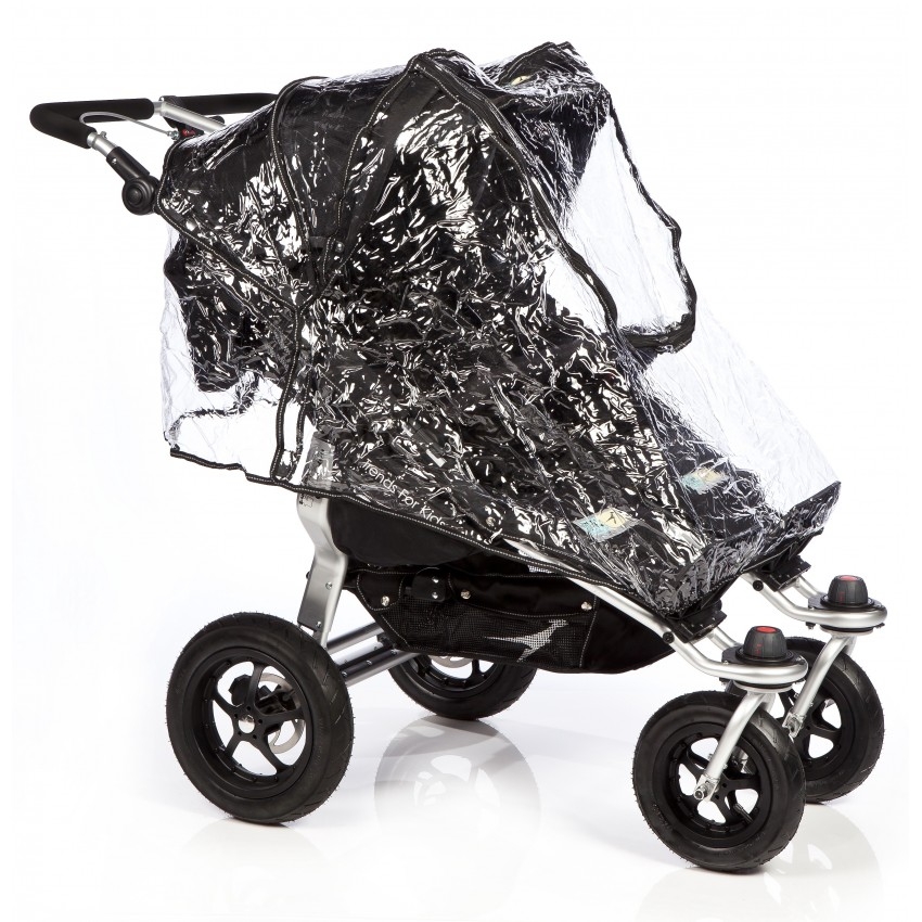 дождевик на прогулочную коляску для двойни с посайдкой детей рядом - плотный качественный силиконовый дождевик фирмы Ecobaby Россия