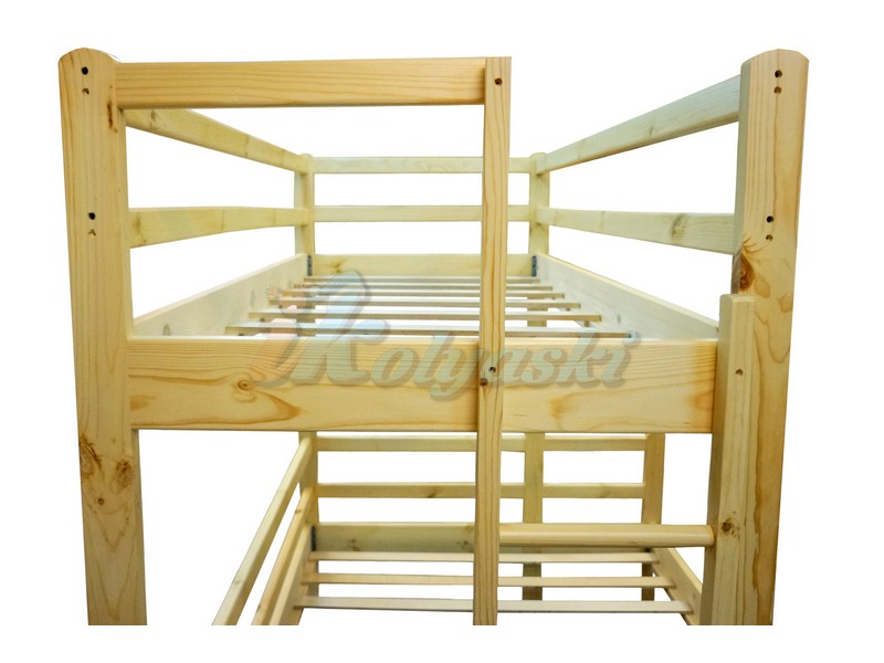 Двухъярусная кровать для трех человек Орленок: нижнее ложе двуспальное, верхнее односпальное, из натурального дерева, цвета и размеры разные, ВМК-Шале