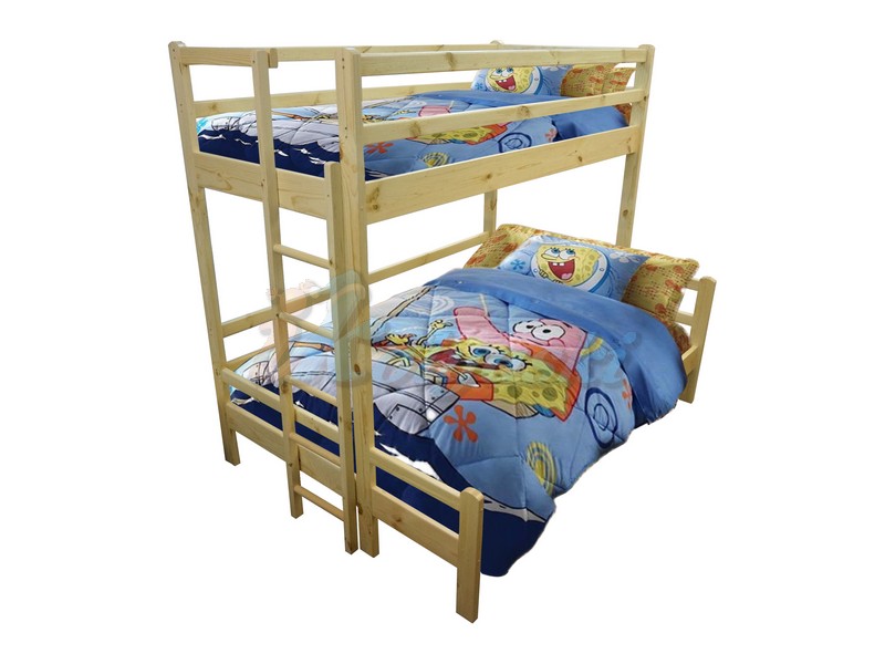 Двухъярусная кровать для трех человек Орленок: нижнее ложе двуспальное, верхнее односпальное, из натурального дерева, цвета и размеры разные, ВМК-Шале
