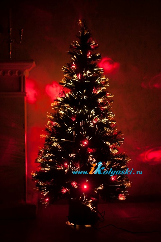 Оптоволоконная светодиодная елка искусственная светящаяся ИСКРА 120 см, 200 веток, 51 красных ламп LED, 220V-12V адаптер
