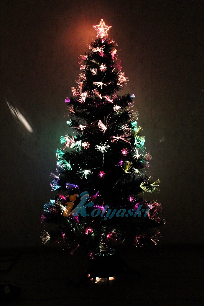 новогодняя елка световод Салют, оптоволоконная елка, елка со световолокном, светящаяся елка, 210 см,  220V, 260 веток, (25х0. 4мм) , 48 ламп (PVC+фольга), верхушка звезда, артикул Е80120, Snowmen