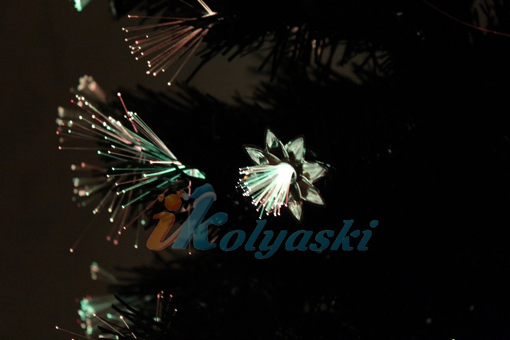 новогодняя елка световод Салют, оптоволоконная елка, елка со световолокном, светящаяся елка, 210 см,  220V, 260 веток, (25х0. 4мм) , 48 ламп (PVC+фольга), верхушка звезда, артикул Е80120, Snowmen