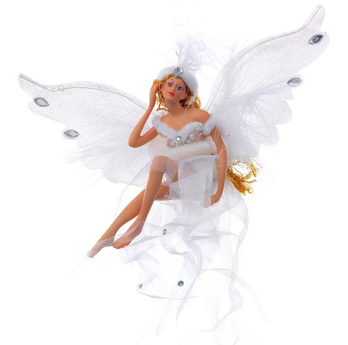 новогодняя елочная игрушка фея сидящая в белом 14 см, артикул Е80694, Snowmen. 