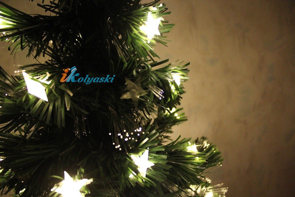 Новогодняя светодиодная елка-световод Золотая звездочка со светодиодами со светящимися иголками, оптоволоконная елка с мигающими светодиодами теплым бело-золотым светом, 90 см, 80 ламп LED, подставка золотое ведро, фирма Angel Tree ArtWare, Чехия, изготовитель КНР
