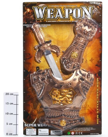 Набор рыцарского оружия: меч, кольчуга (доспех-нагрудник), перчатка, размер упаковки 38,5 х 64 см., арт. 307, К56433, Snowmen