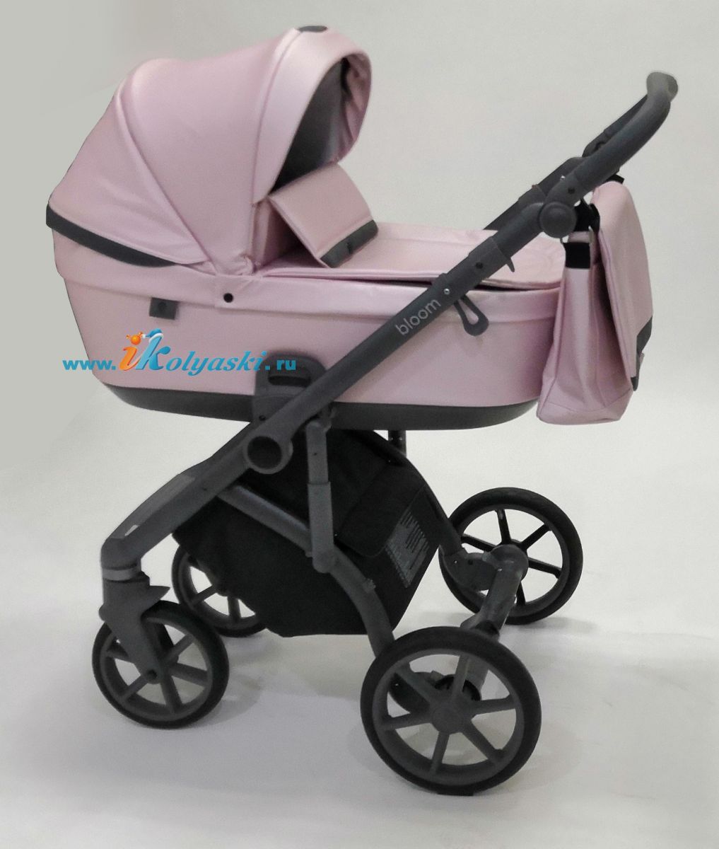 Roan Bloom 2 в 1 детская коляска для новорожденного Роан Блум на гелиевых поворотных колесах с прогулочным блоком - купить в Москве с доставкой по РФ- цвет Pink Perl перламутровая экокожа