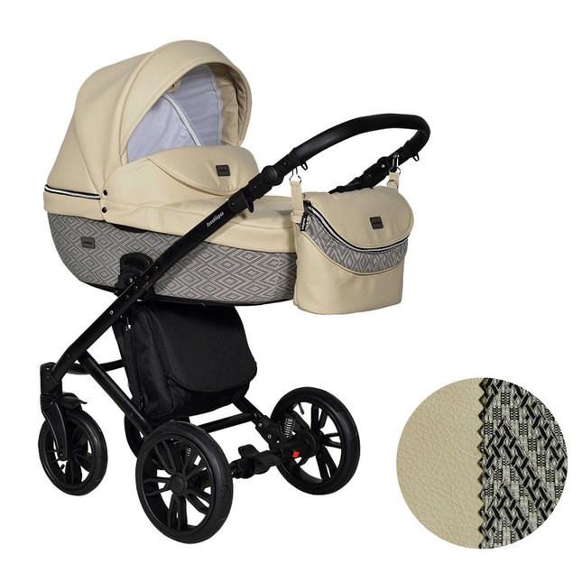 Коляска для новорожденных 2 в 1 Indigo Marco City на поворотных колесах с прогулочным блоком, экокожа или экокожа с тканью, цвет Мс-01 