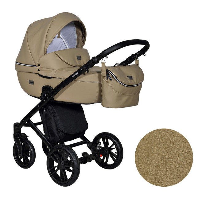 Коляска для новорожденных 2 в 1 Indigo Marco City на поворотных колесах с прогулочным блоком, экокожа или экокожа с тканью, цвет Мс-06