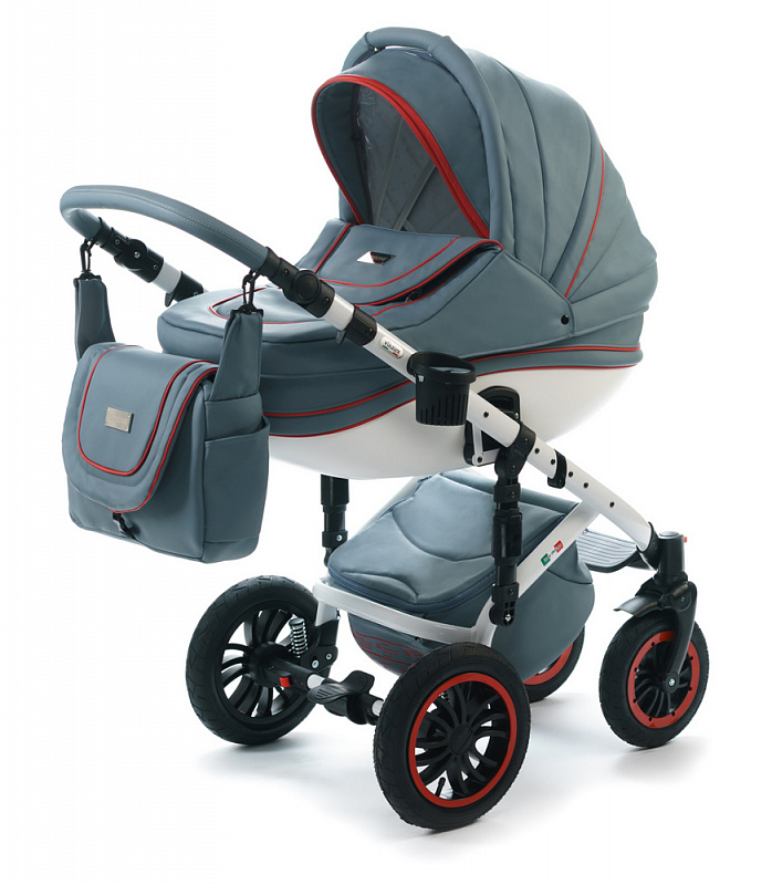 Коляска 3 в 1 Vikalex Ferrone, детская коляска для новорожденных 3 в 1 на поворотных колесах Vikalex Ferrone leather, кожаная коляска с автокреслом Италия, цвет Grey