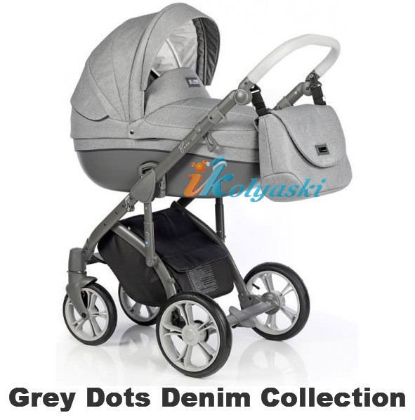 коляска для новорожденных Roan Bass Soft LE 3 в 1 Denim Collection цвет Grey Dots