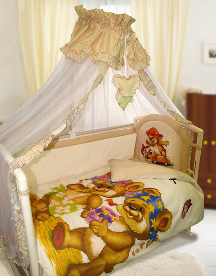 Комплект в кроватку 7 предметный с балдахином, Панно - Maxi, артикул 034-4, цвет бежевый, Кидс Комфорт