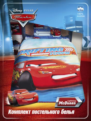 	 комплект детского постельного белья Дисней Тачки, Disney Cars Pixar, полутороспальный, 100% хлопок, бязь.  КПБ  размеры: наволочка 50х70 см, простыня 150х215 см, пододеяльник 145х210 см