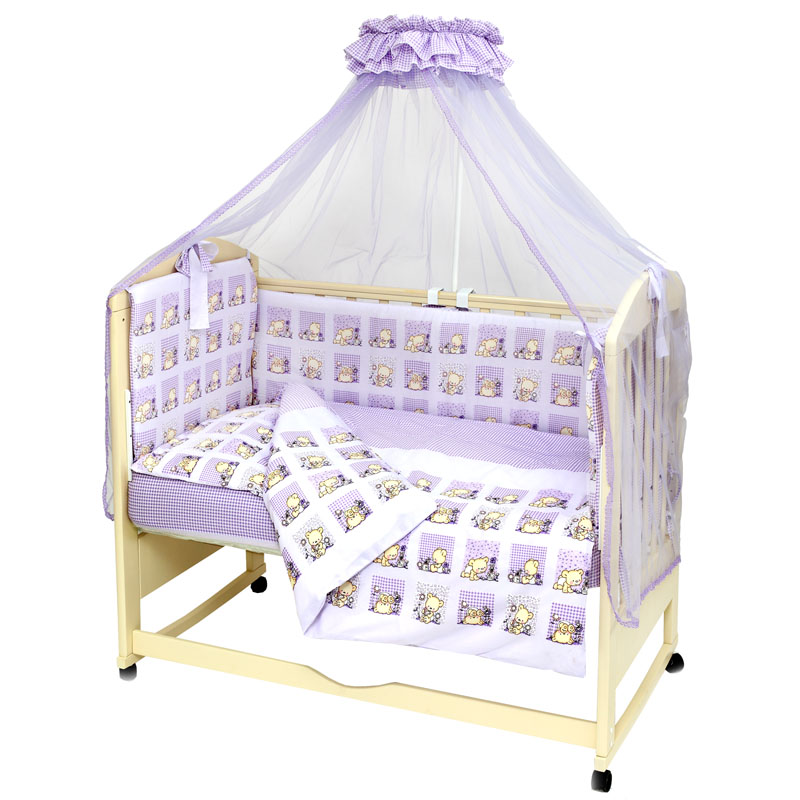 Комплект в кроватку для новорожденных,  МИШУТКА, 7 предметный,  100% хлопок, поплин, в комплекте с балдахином, фирма Топотушки, комплекты в кроватку, размером 120х60 см, комплекты в кроватку для новорожденных, детская постелька, постель для новорожденн