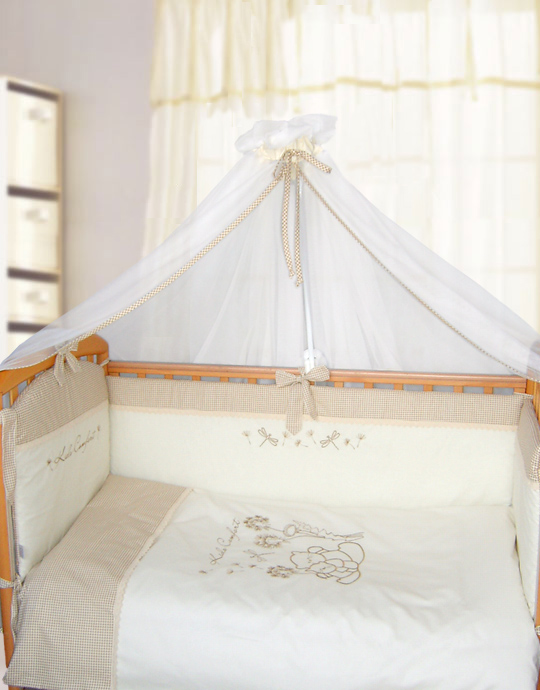 Комплект в кроватку 7-предметный Одуванчик, борта и пододеяльник с кружевом и вышивкой, Kidscomfort