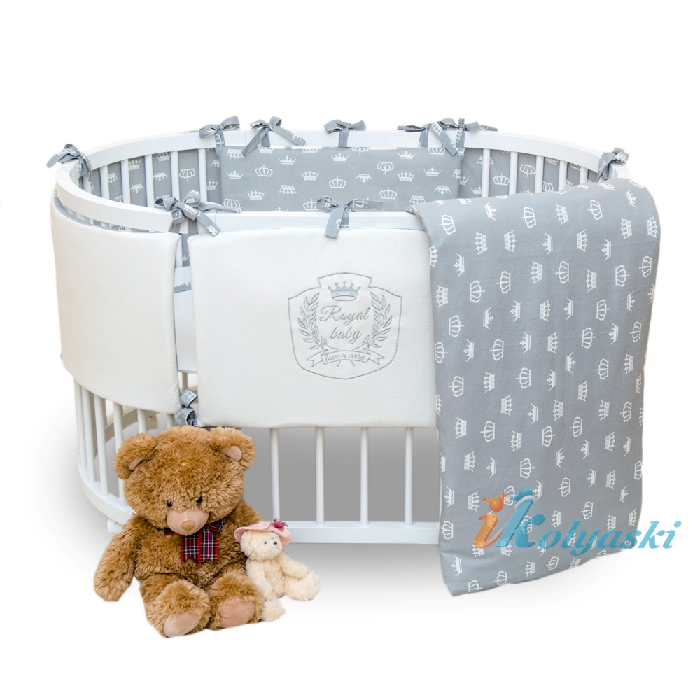 Комплект в круглую, овальную, прямоугольную кроватку для новорожденного, универсальный, 6 предметов, ALIS ROYAL КОРОЛЕВСКИЙ