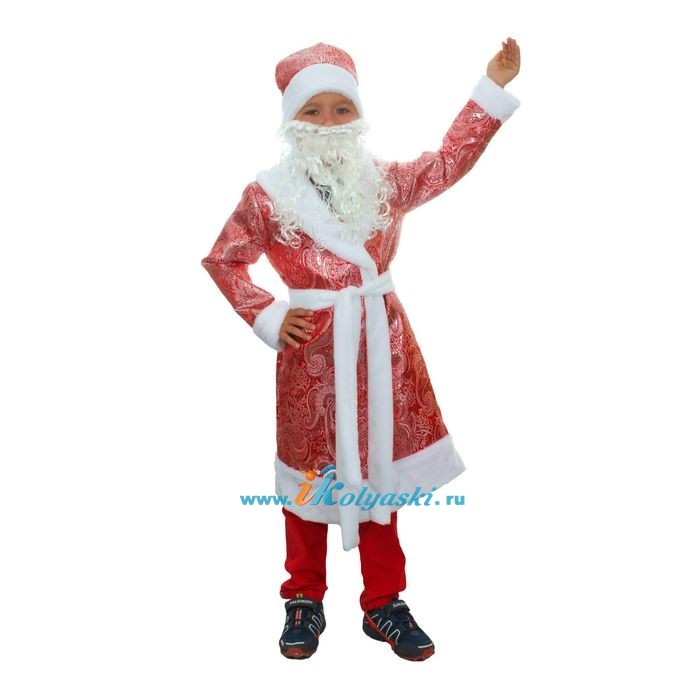 Костюм Деда Мороза для детей, Детский карнавальный костюм Деда Мороза для мальчика, из парчи с морозным узором, рост 116-122 см, на 4-6 лет,  Карнавалия купить в интернет-магазине Иколяски в Москве с доставкой по РФ