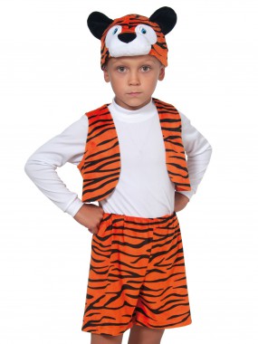 Костюм Тигра Лайт ЖИЛЕТ, детский карнавальный костюм Тигра для мальчика, плюш, размер единый, рост 92-122 см, на 2-6 лет, артикул 00-3035