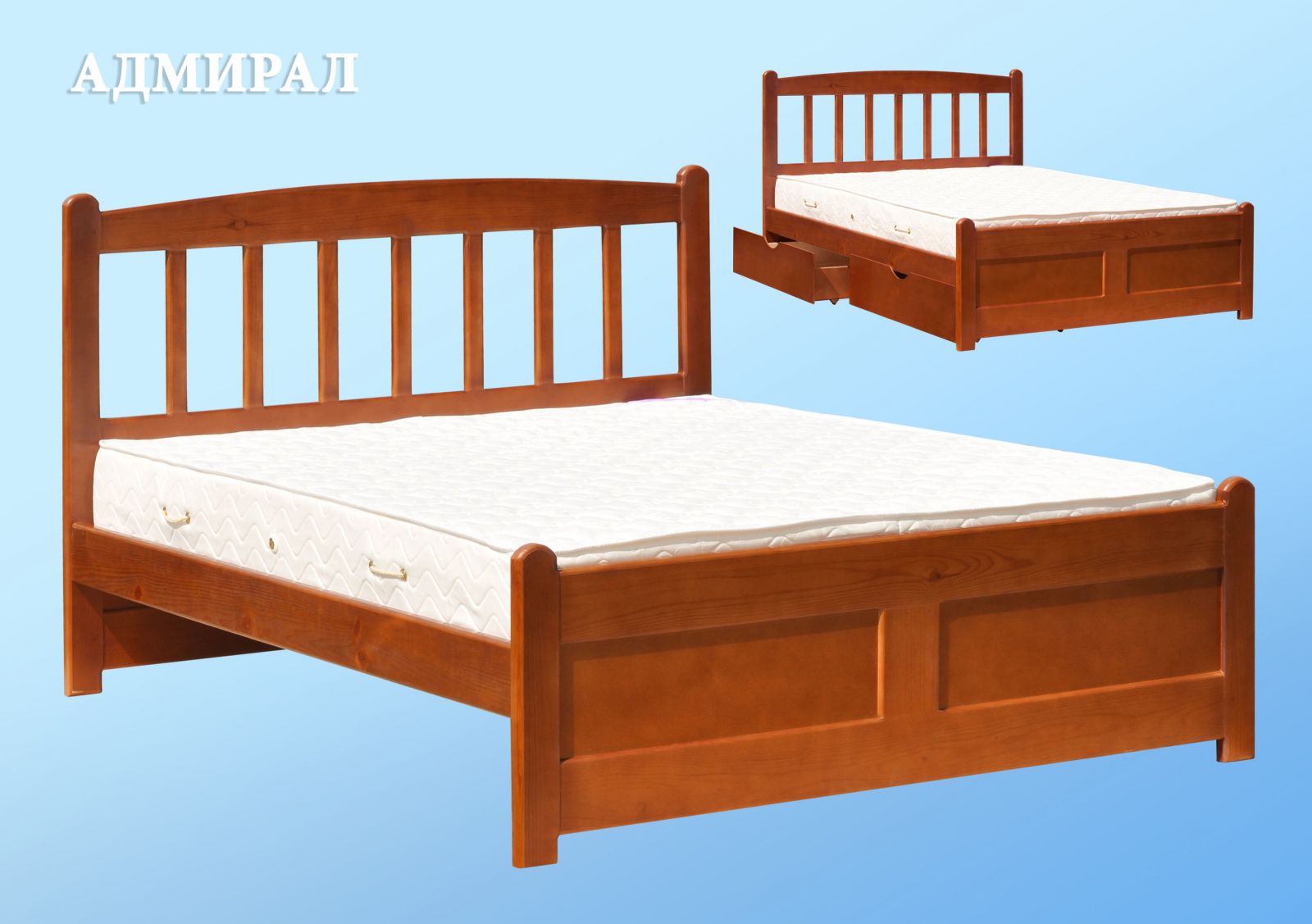 Кровать Адмирал, массив, без ящиков, МЕБ-ЕГРА, полутораспальная кровать, полутороспальная кровать, двуспальная кровать, подростковая кровать, купить кровать из массива, деревянные кровати недорого, дереянная кровать дешево