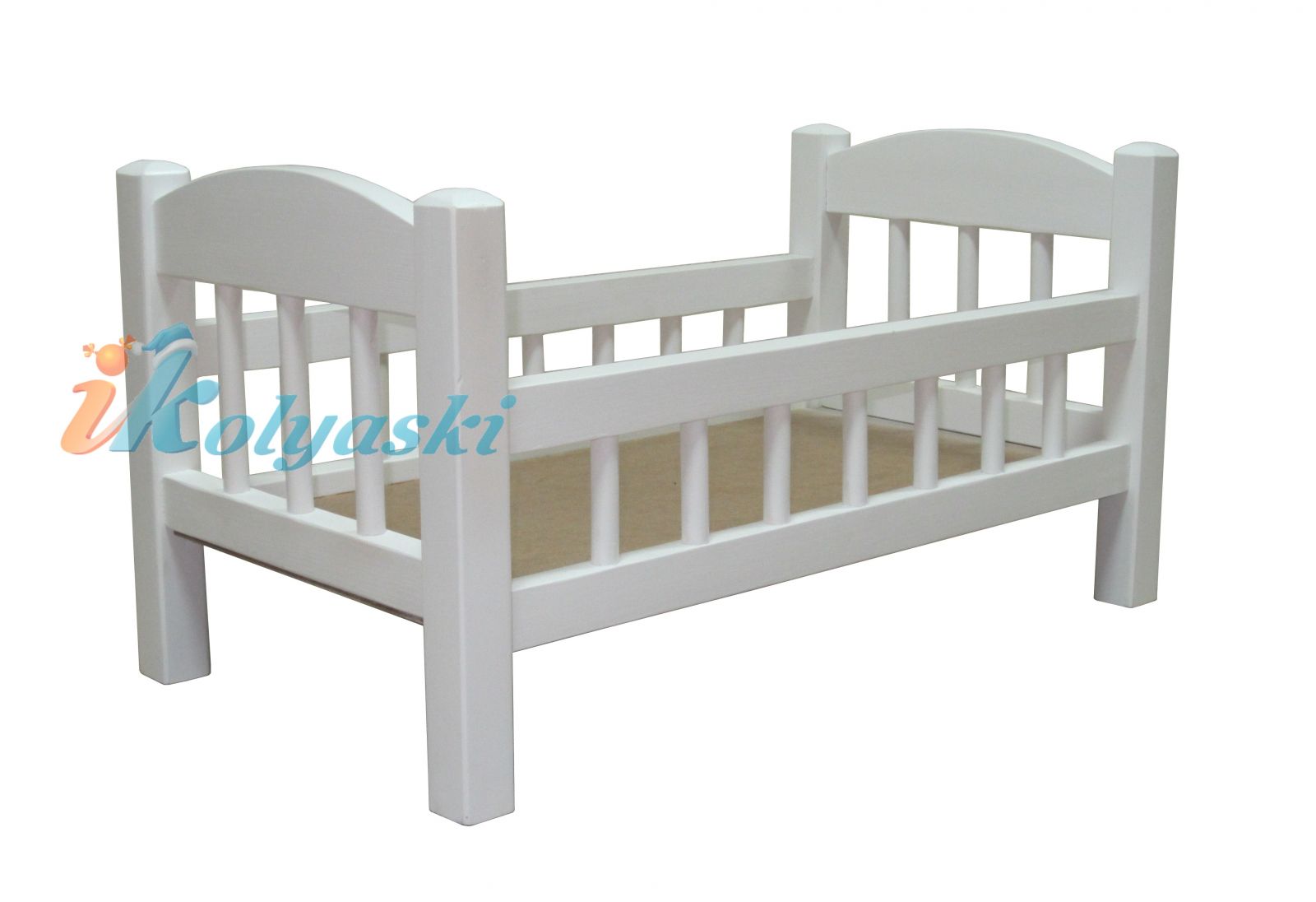 Кровать для кукол Ecobaby Элиза c бортиками, ручная работа, массив, цвет белый, размер 55х29х29 см