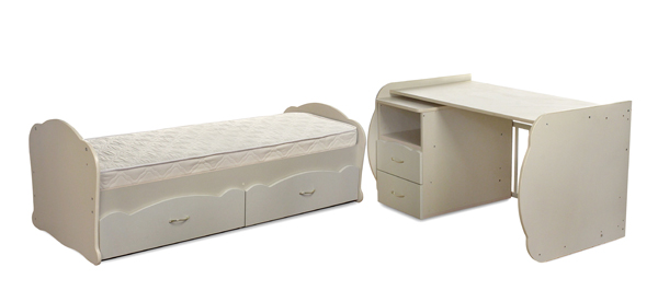 Детская кроватка-трансформер Алиса, кроватка для новорожденных с пеленальным комодом, подростковая кровать + письменный стол с ящиками, новинка 2015, цвет БЕЛЫЙ